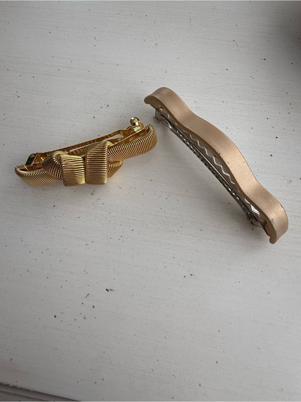 Gold Tone Hair Clips - Bow and Wavy Barrette